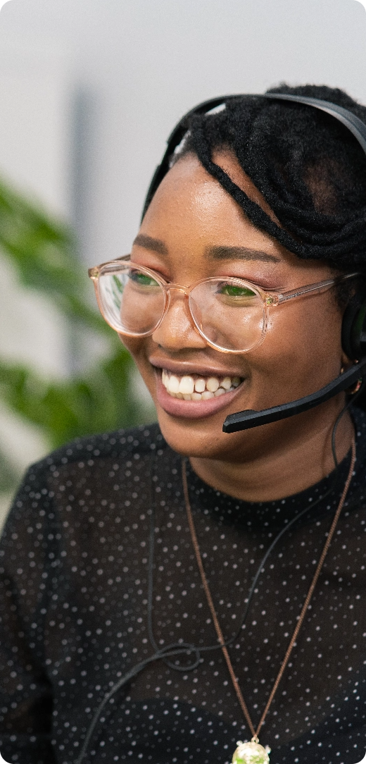 Person speaking on a phone headset